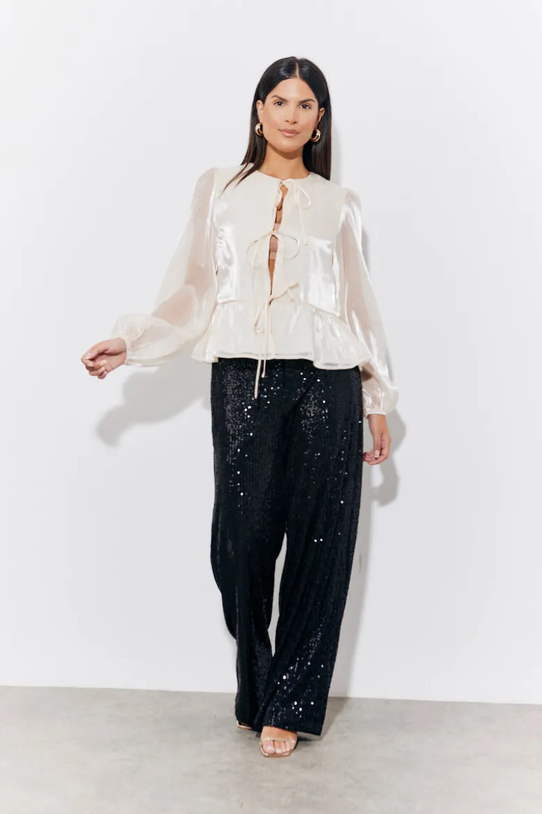 Black Sequin Wide Leg Trouser