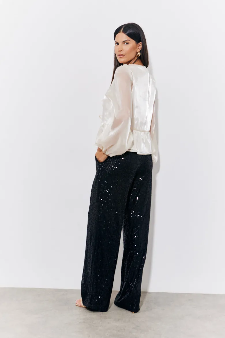 Black Sequin Wide Leg Trouser