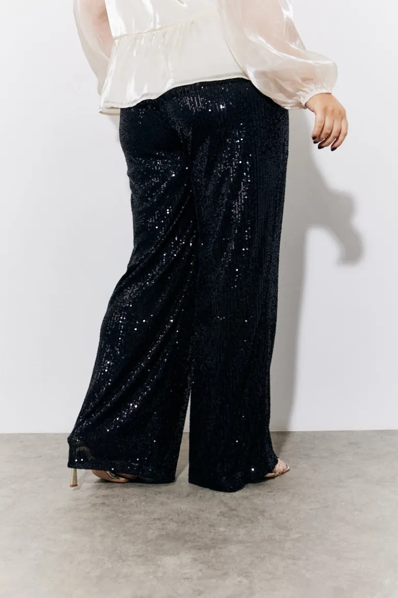 Black Sequin Wide Leg Trouser