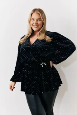 Black Studded Velvet Blouse