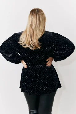 Black Studded Velvet Blouse