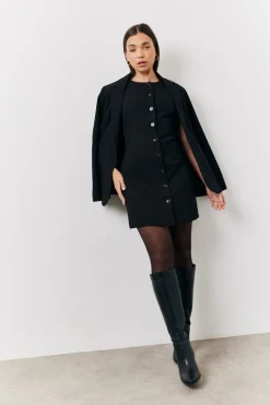 Black Tailored Button Through Mini Dress