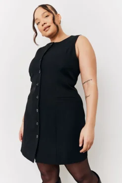 Black Tailored Button Through Mini Dress