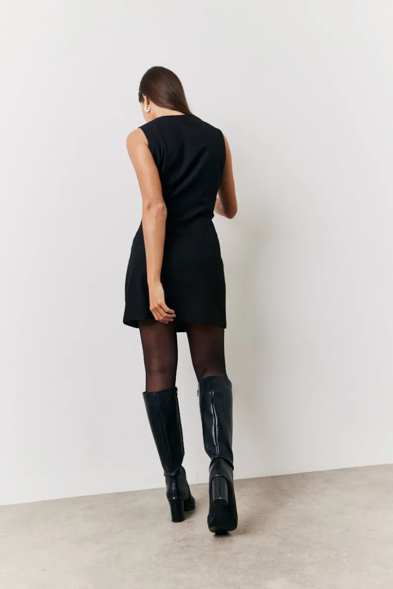 Black Tailored Button Through Mini Dress