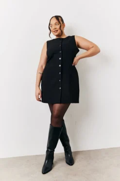 Black Tailored Button Through Mini Dress