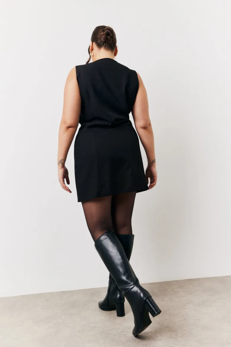 Black Tailored Button Through Mini Dress