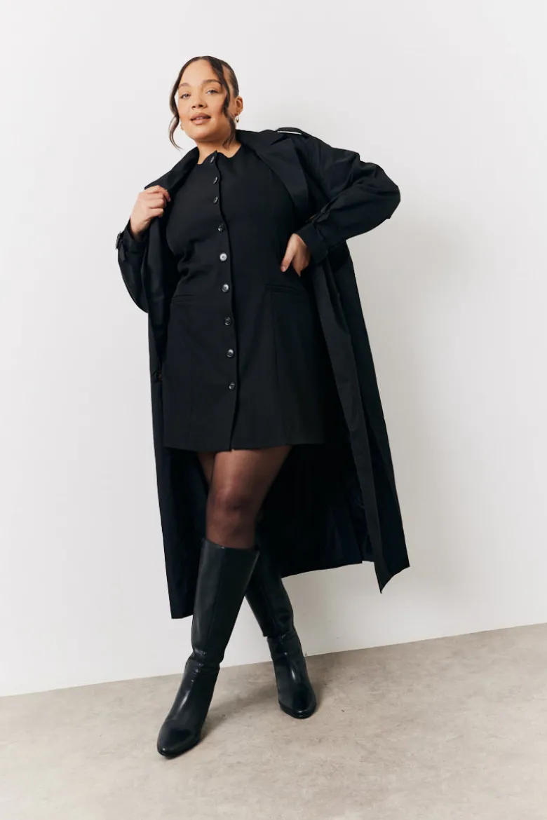 Black Tailored Button Through Mini Dress