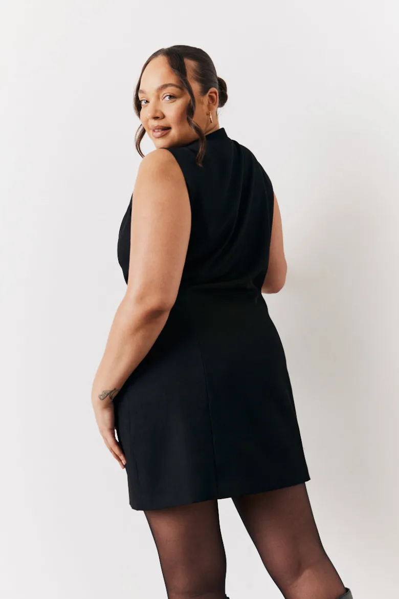 Black Tailored Button Through Mini Dress