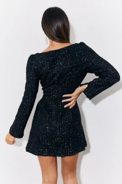 Black Tweed Fit and Flare Mini Dress