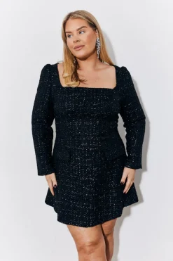 Black Tweed Fit and Flare Mini Dress