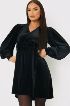 Black Velvet Smock Mini Dress