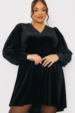 Black Velvet Smock Mini Dress