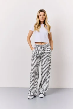 Black & White Striped Drawstring Trouser