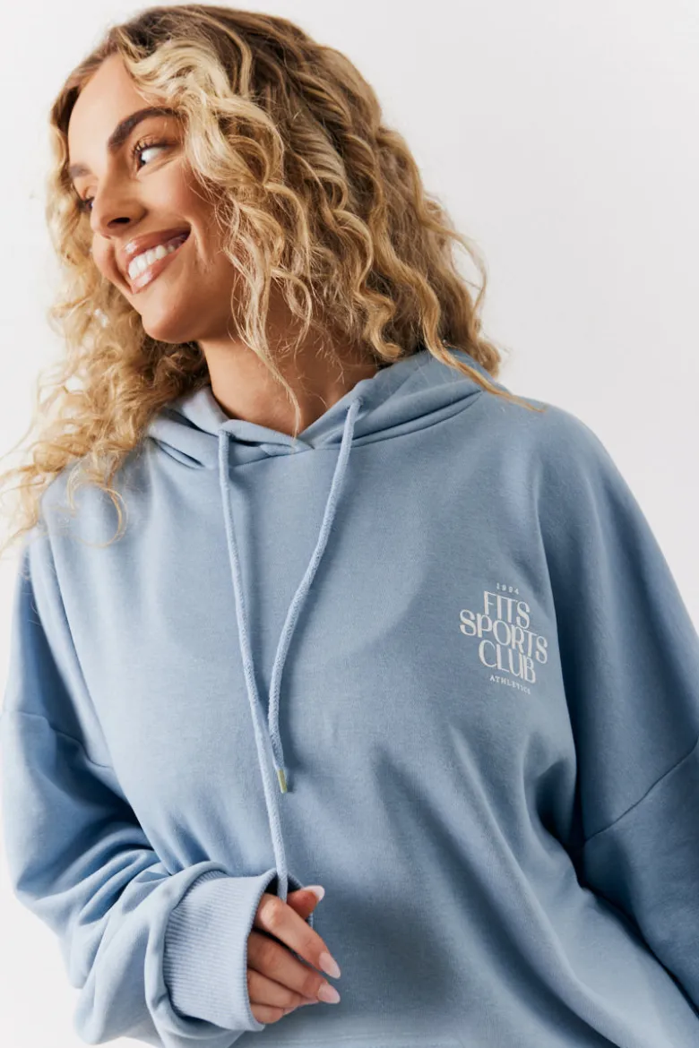 Blue Fits Sports Club Graphic Oversized Hoodie