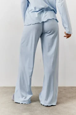 Blue Lettuce Hem Slogan Long Sleeve Top and Trouser PJ Set