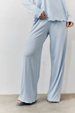 Blue Lettuce Hem Slogan Long Sleeve Top and Trouser PJ Set
