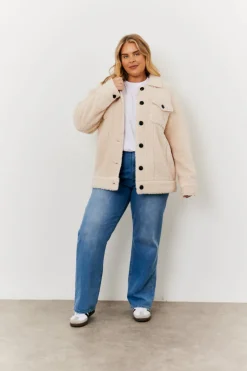 Borg Button Through Jacket with Pockets
