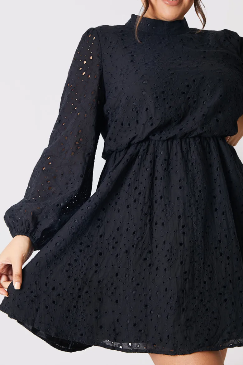 Broderie High Neck Frill Hem Mini Dress