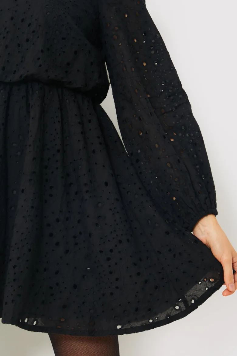 Broderie High Neck Frill Hem Mini Dress