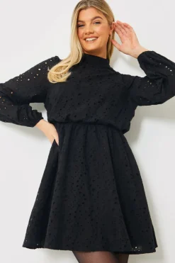Broderie High Neck Frill Hem Mini Dress