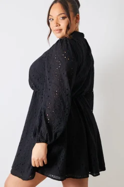 Broderie High Neck Frill Hem Mini Dress