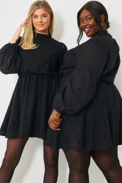 Broderie High Neck Frill Hem Mini Dress