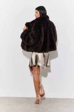 Brown Faux Fur Collared Coat