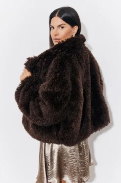 Brown Faux Fur Collared Coat