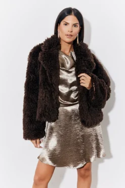 Brown Faux Fur Collared Coat