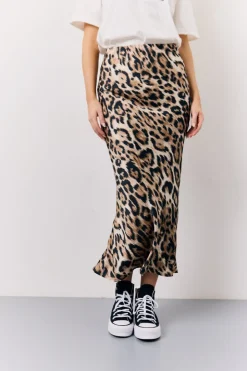 Brown Leopard Print Satin Midaxi Skirt