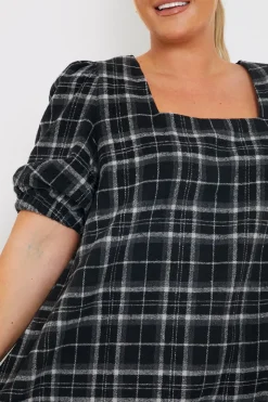 Brushed Check Balloon Sleeve Swing Dress