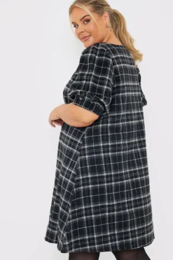 Brushed Check Balloon Sleeve Swing Dress