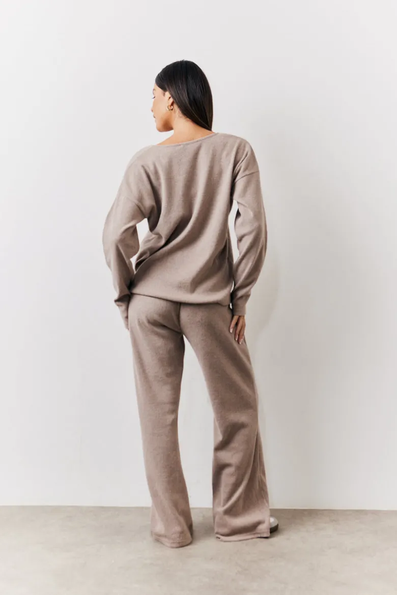 Brushed Rib v Neck Co Ord Top