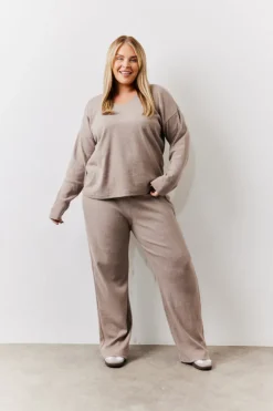 Brushed Rib v Neck Co Ord Top