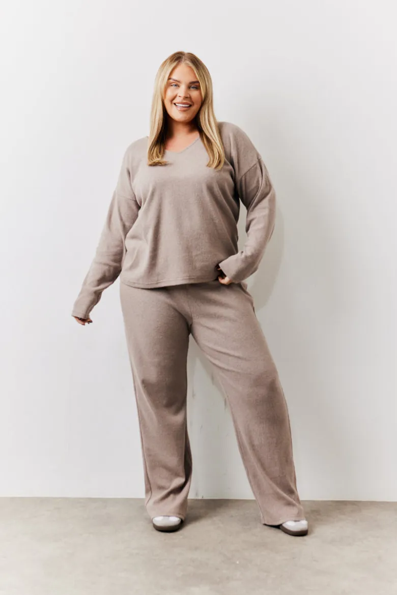 Brushed Rib v Neck Co Ord Top