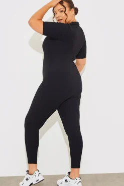 Built-In Bra Half Zip Short Sleeve Sculpt and Control Unitard