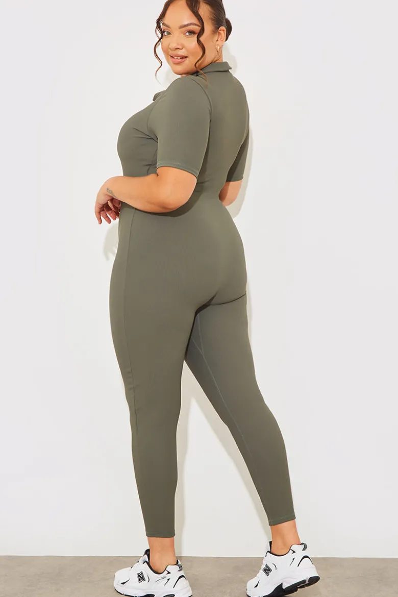 Built-In Bra Half Zip Short Sleeve Sculpt and Control Unitard