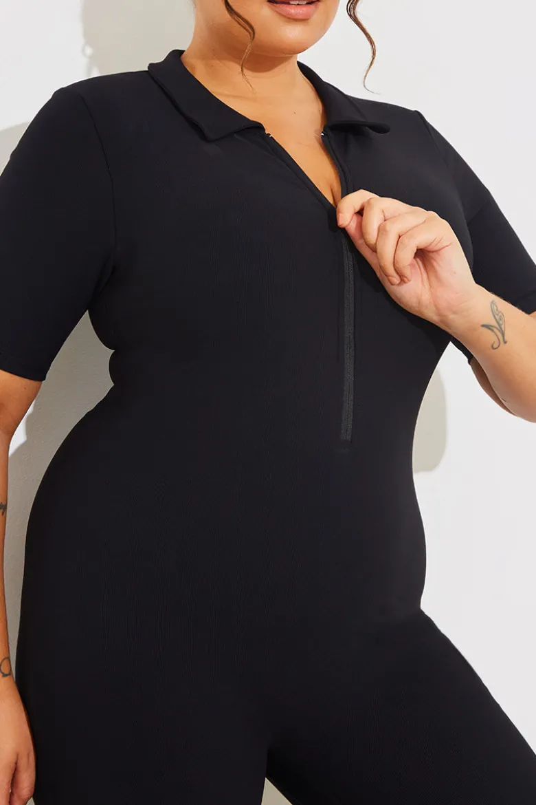 Built-In Bra Half Zip Short Sleeve Sculpt and Control Unitard