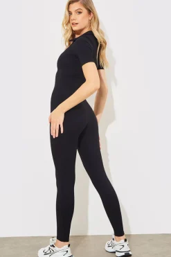 Built-In Bra Half Zip Short Sleeve Sculpt and Control Unitard