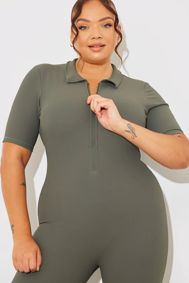 Built-In Bra Half Zip Short Sleeve Sculpt and Control Unitard