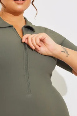 Built-In Bra Half Zip Short Sleeve Sculpt and Control Unitard