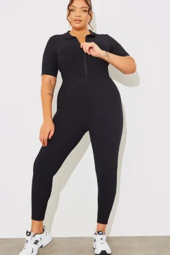 Built-In Bra Half Zip Short Sleeve Sculpt and Control Unitard
