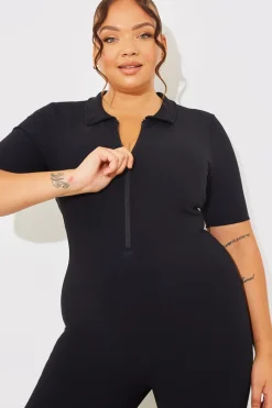 Built-In Bra Half Zip Short Sleeve Sculpt and Control Unitard