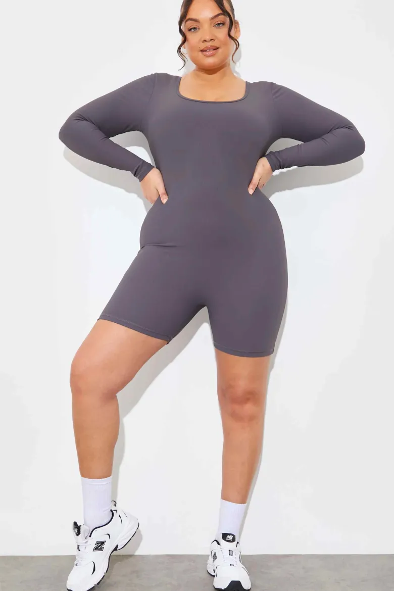 Built-In Bra Long Sleeve Sculpt and Control Short Unitard