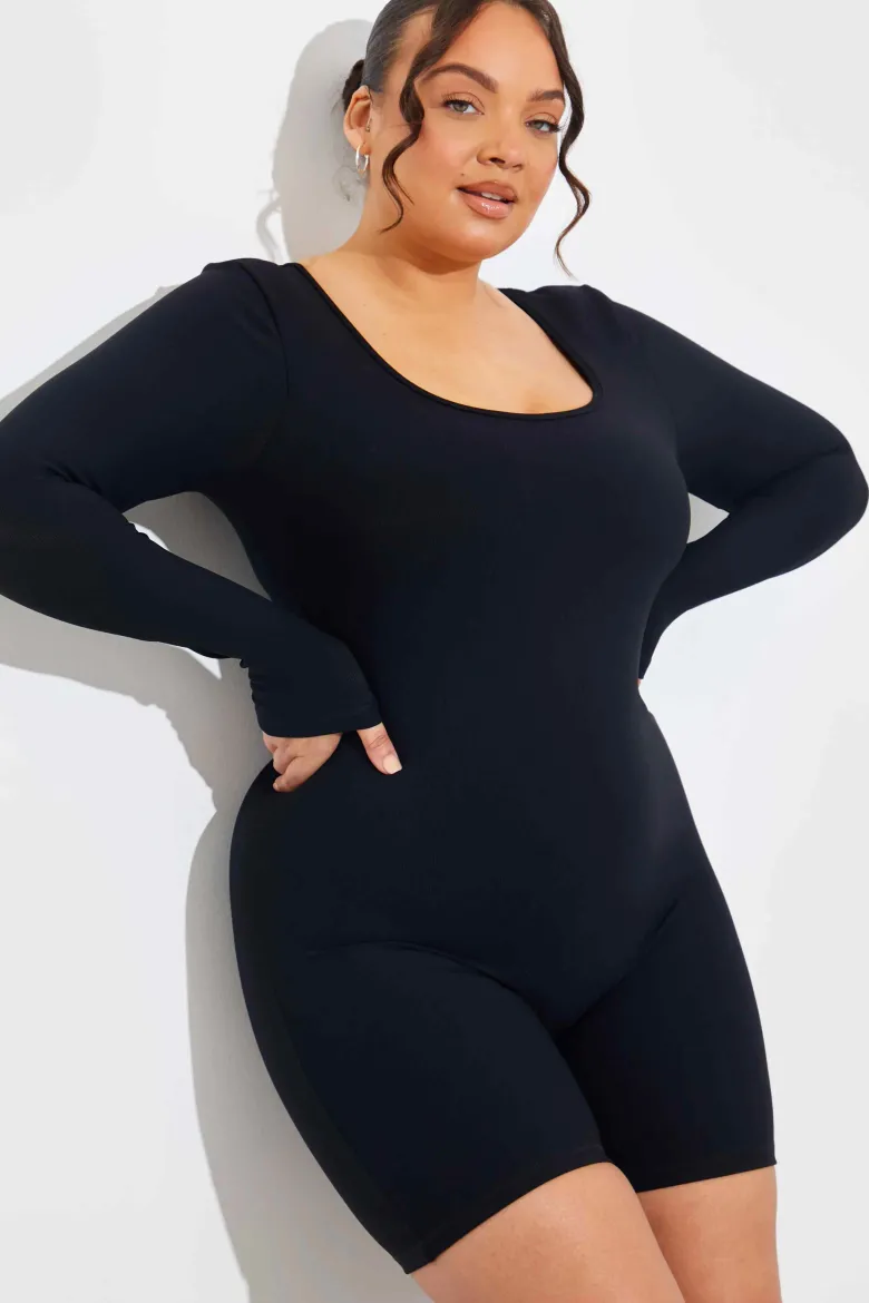 Built-In Bra Long Sleeve Sculpt and Control Short Unitard