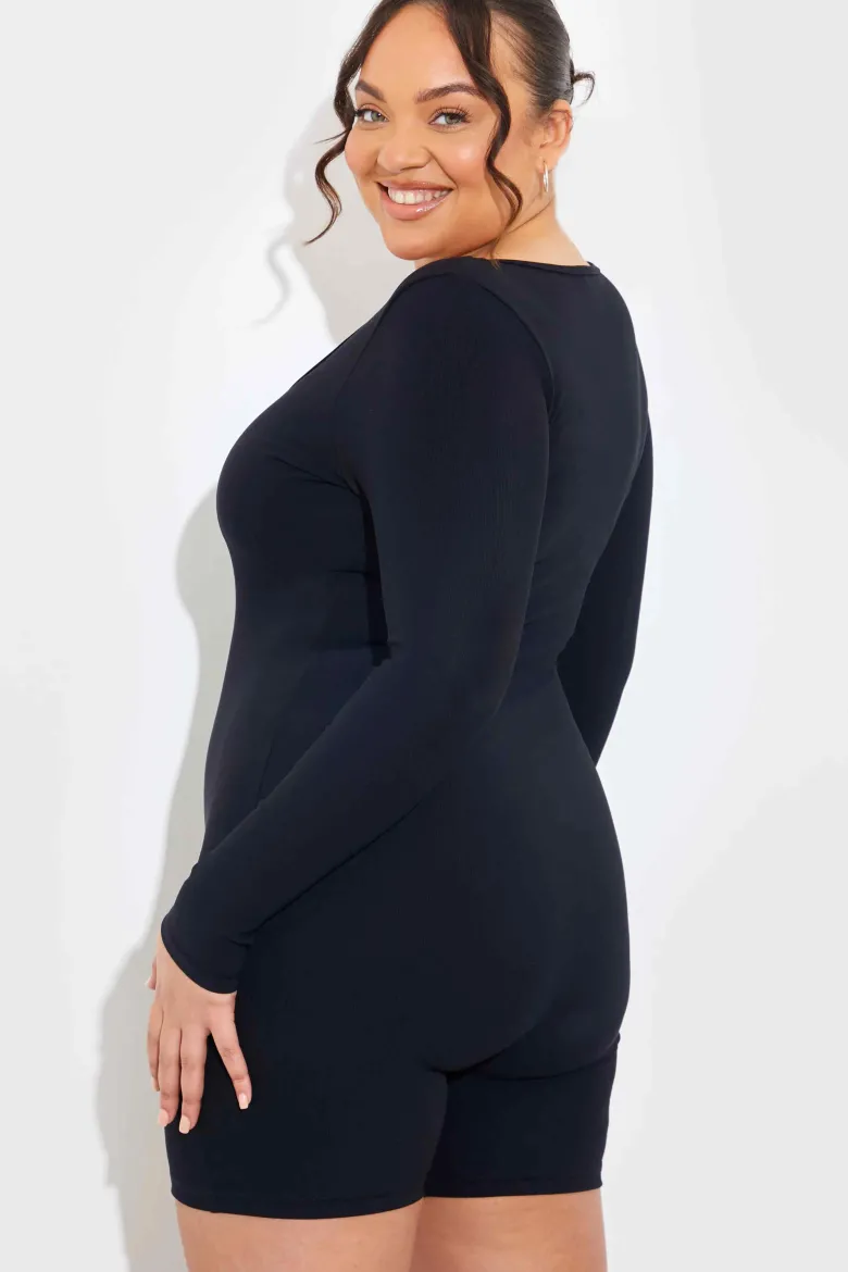 Built-In Bra Long Sleeve Sculpt and Control Short Unitard
