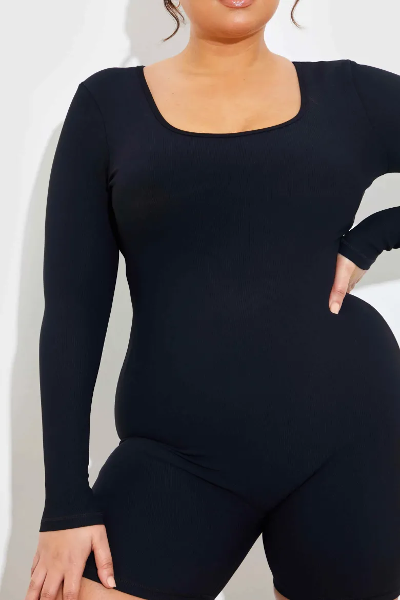 Built-In Bra Long Sleeve Sculpt and Control Short Unitard