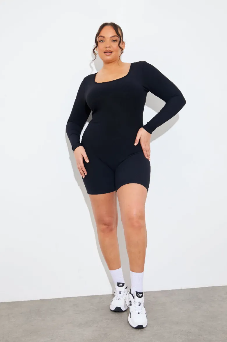 Built-In Bra Long Sleeve Sculpt and Control Short Unitard