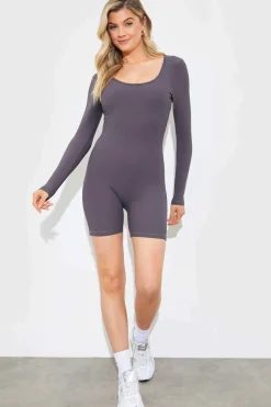 Built-In Bra Long Sleeve Sculpt and Control Short Unitard