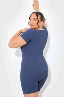 Built-In Bra Notched Neck Short Sleeve Sculpt and Control Short Unitar